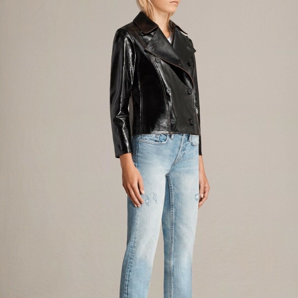 AllSaints Jacket Black Deebee Payton Leather Blazer Women's 100% Lamb Leather 4